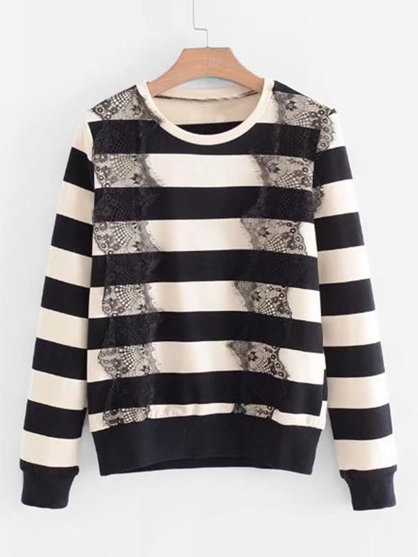 Shein Lace Insert Block Striped Knitwear