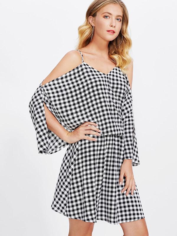 Shein Dolman Sleeve Gingham Blouson Dress