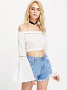 Shein Bardot Hollow Out Bell Sleeve Crop Top