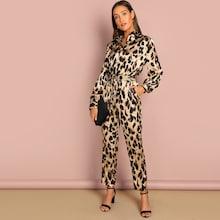 Shein Self Belted Leopard Shirt Jumpsuit