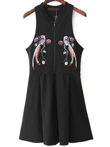 Shein V-cut Embroidery Zipper Front Sleeveless Dress
