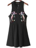 Shein V-cut Embroidery Zipper Front Sleeveless Dress