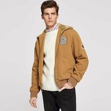Shein Men Faux Fur Collar Letter Patch Detail Jacket