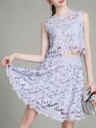 Shein Purple Crochet Hollow Out Top With Skirt