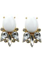 Shein White Gemstone Retro Silver Hollow Dangle Earrings