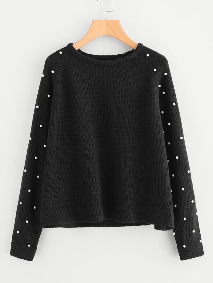 Shein Pearl Beaded Raglan Sleeve Sweater