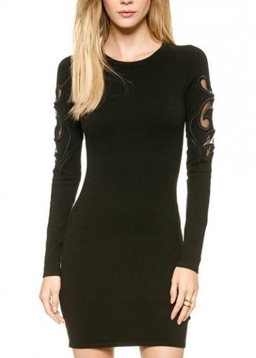 Rosewe Fabulous Long Sleeve Round Neck Bodycon Dress Black
