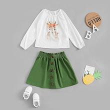 Shein Girls Animal Print Top And Frill Trim Shorts Set