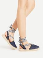 Shein Lace Up Denim Flats With Grid Strap