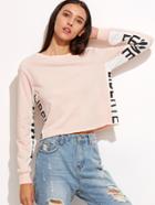 Shein Pink Contrast Letter Print Panel Crop Sweatshirt