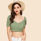 Shein Puff Sleeve Wrap Front Polka Dot Top