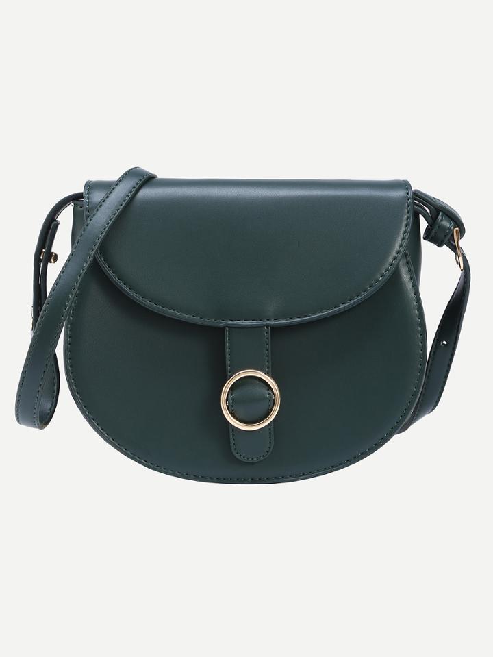 Shein Faux Leather Metal Ring Accent Saddle Bag - Green