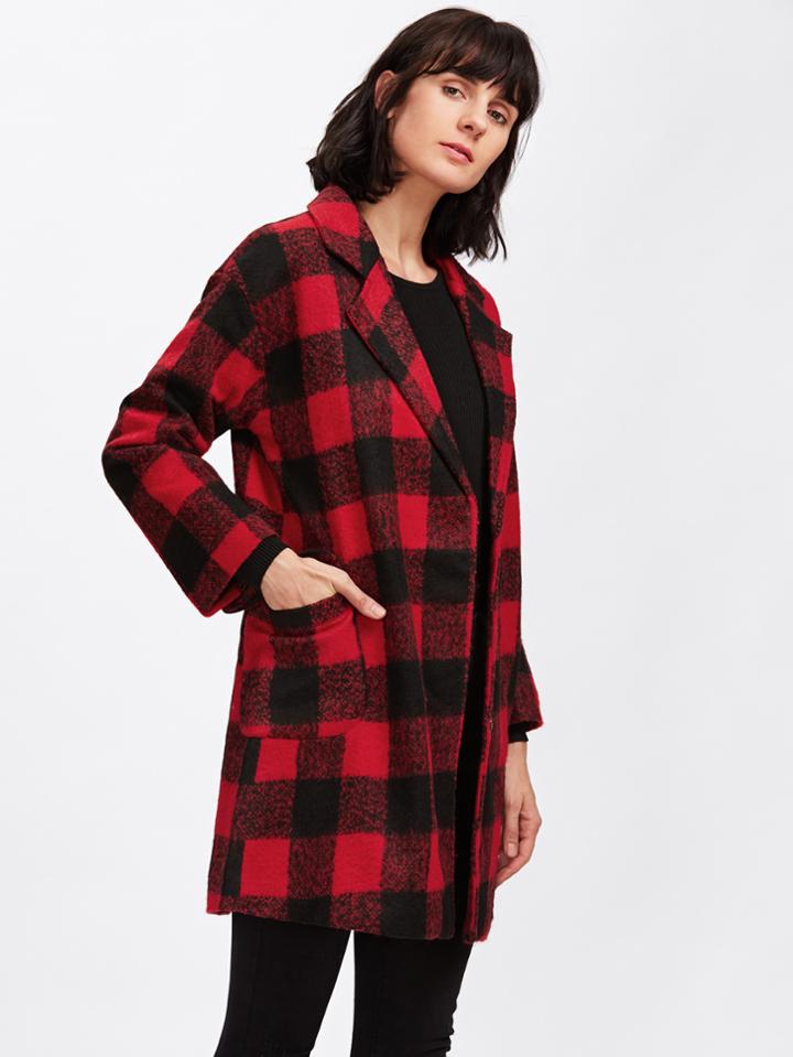 Shein Check Plaid Lapel Neckline Coat