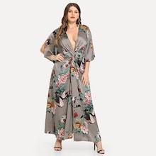 Shein Plus Twist Front Botanical Dress