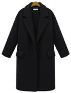 Shein Black Lapel Single Button Pockets Long Coat