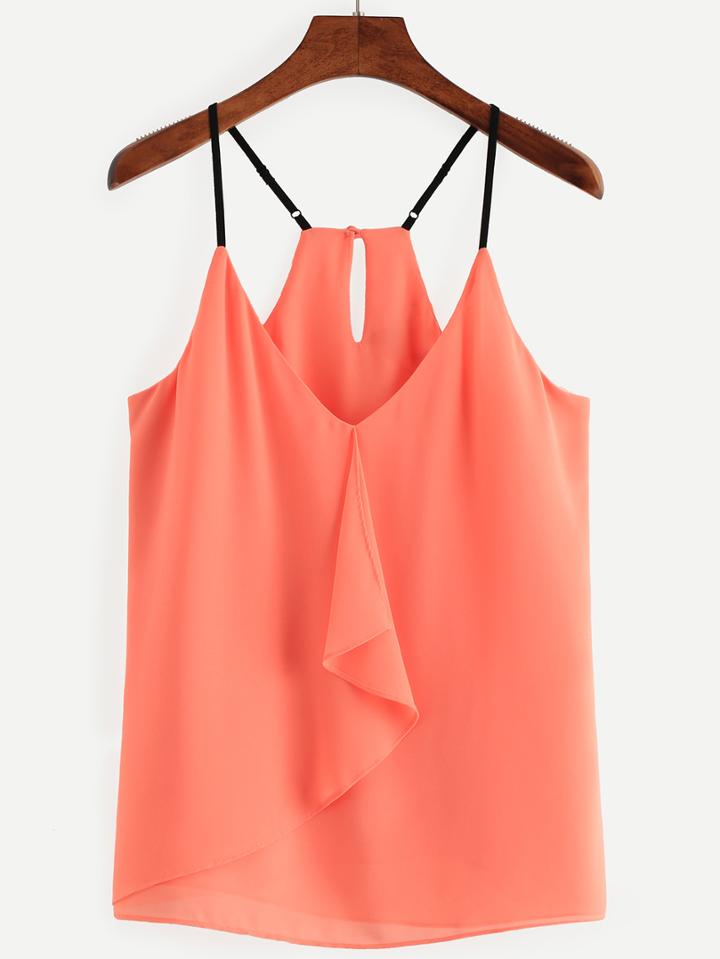 Shein Orange Ruffled Keyhole Racerback Chiffon Cami Top