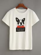 Shein Dog Print White T-shirt