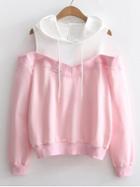 Shein Cold Shoulder Color Block Hoodie