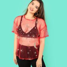 Shein Plus Galaxy Print Mesh Top