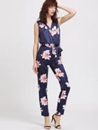 Shein Florals Wrap V Neck Tie Waist Jumpsuit
