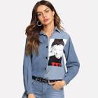 Shein Denim Figure Print Striped Jacket
