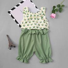 Shein Toddler Girls Ruffle Trim Vest With Plain Pants