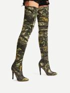 Shein Mixed Pattern Side Zipper Over Knee Boots