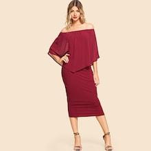 Shein Solid Split Back Off The Shoulder Dress