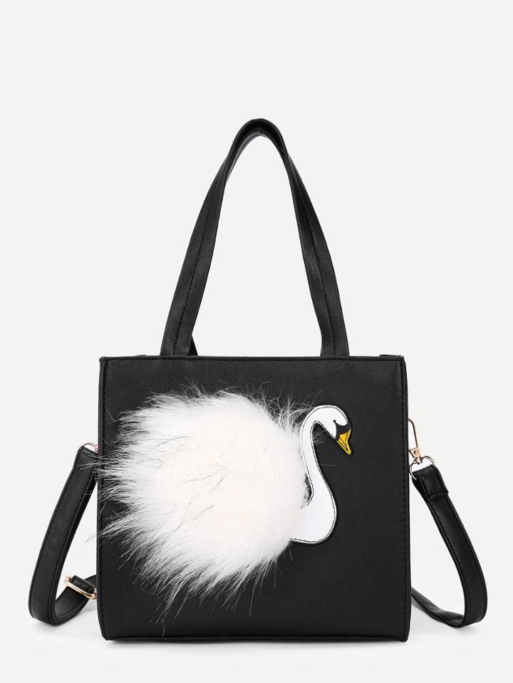 Shein Flamingo Front Design Pu Bag With Handle