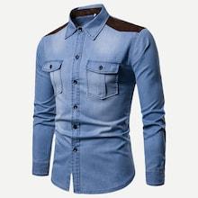 Shein Men Contrast Suede Denim Shirt