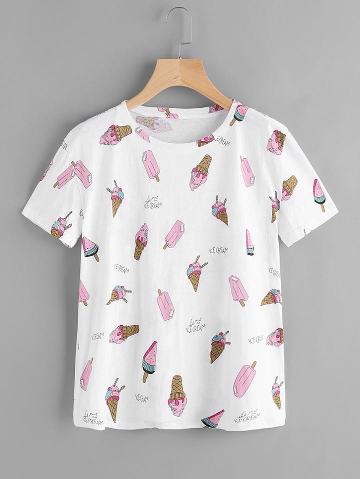 Shein Allover Ice Cream Print Tee