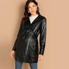 Shein Buckle Belt Detail Faux Leather Trench Coat