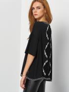 Shein Black Elbow Sleeve Lace Crochet Hollow Top