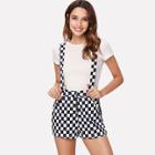 Shein Exposed Zip Fly Check Shorts With Strap