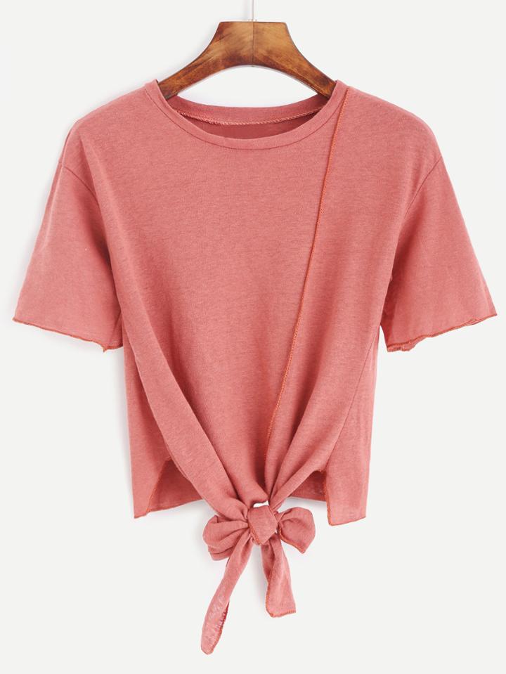 Shein Red Knotted Hem T-shirt