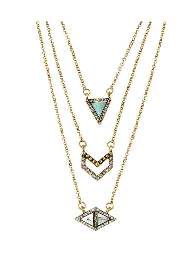 Shein Rhinestone Turquoise Triangle Geometric Necklace