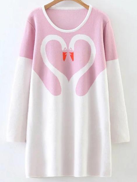 Shein Color Block Swan Pattern Sweater Dress