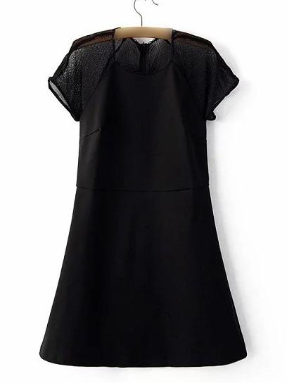 Shein Black Sheer Lace Zipper Back Dress
