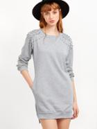 Shein Grey Slit Side High Low Beading Sweatshirt Dress