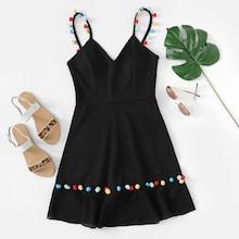 Shein Pompom Embellished Fit And Flare Dress