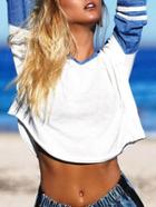 Shein White Blue Round Neck Striped T-shirt