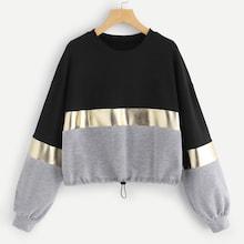 Shein Cut And Sew Panel Drawstring Hem Sweatshirt