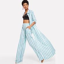 Shein Striped Longline Coat & Pants