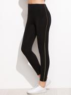 Shein Black Leggings With Stripe Side In Gold