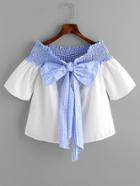 Shein Contrast Gingham Bow Tie Shirred Top
