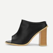 Shein Open Toe Cork Heeled Pu Pumps