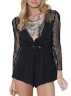 Shein Black V Neck Sheer Mesh Lace Jumpsuit
