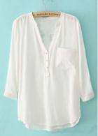 Rosewe Hot Sale Loose Pattern Chiffon V Neck Shirts White