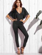 Shein Black Cutout Back Cape Sleeve Skinny Jumpsuit