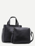 Shein Black Pu Tote Bag Set With Chain Strap